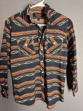 Men's Large Western Pearl Snap Shirt Rock & Roll Design